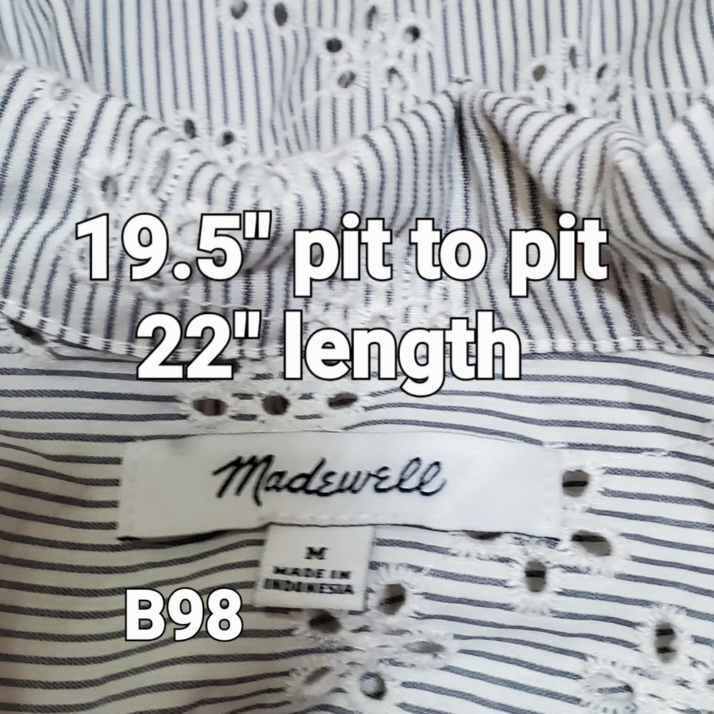 Madewell Bohemian Floral Eyelet Coastal Top Stripe Cottagecore Size M Button Up - Picture 5 of 5